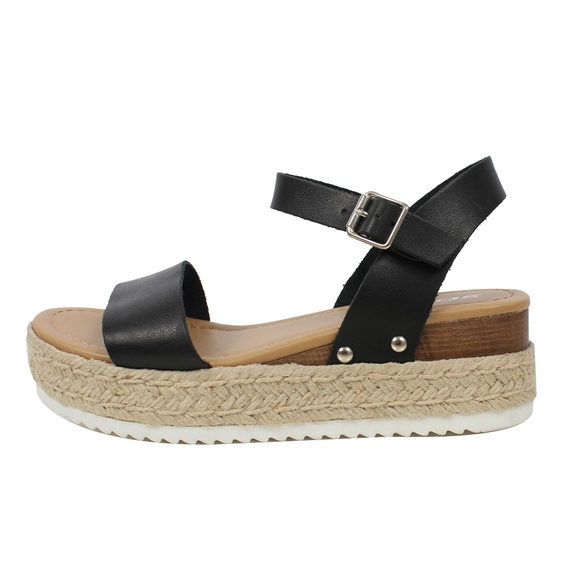 Black Open Toe Ankle Strap Espadrille Sandal - Picture 2 of 5